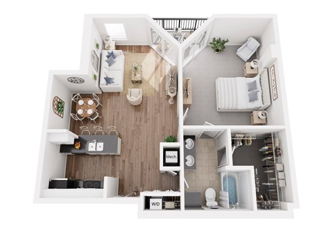 Floor plan for 1 bed, 1 bath, 875 sqft
